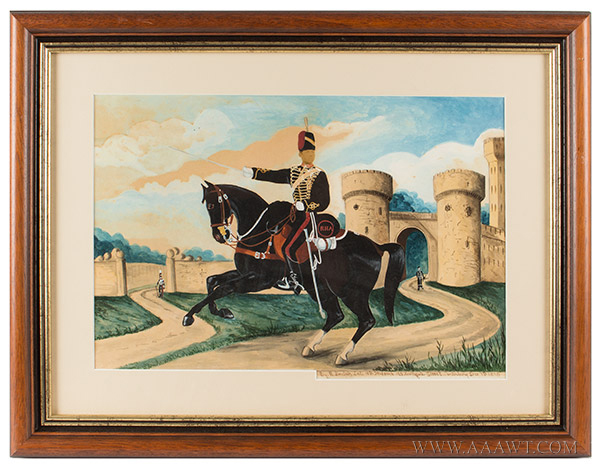 Folk Art, British Soldier on Horseback, Watercolor and Photograph Composition, Image 1